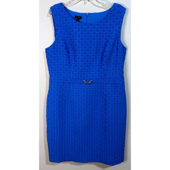 Talbots Cobalt Blue Basketweave Jacquard Sheath Dress Size 16 NWT - Picture 1 of 9